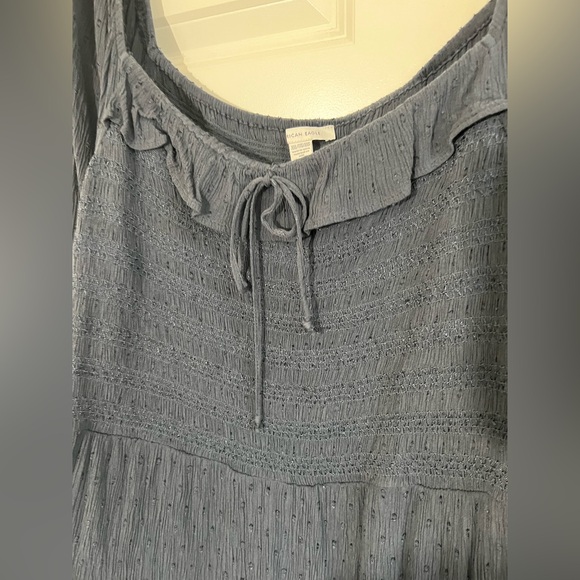 AE Washed Black Long-Sleeve Ruffle Mini Dress - Picture 3 of 8